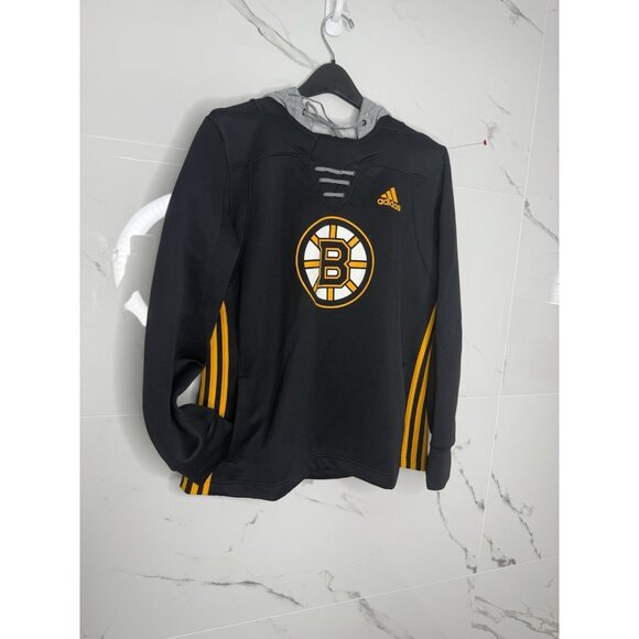 Adidas BOSTON BRUINS Black with Gray Hoodie Pullover Trefoil Stripes Women's XL - Picture 1 of 12